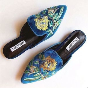 Cape Robbin Velvet Embroidered Mules Slides Shoes